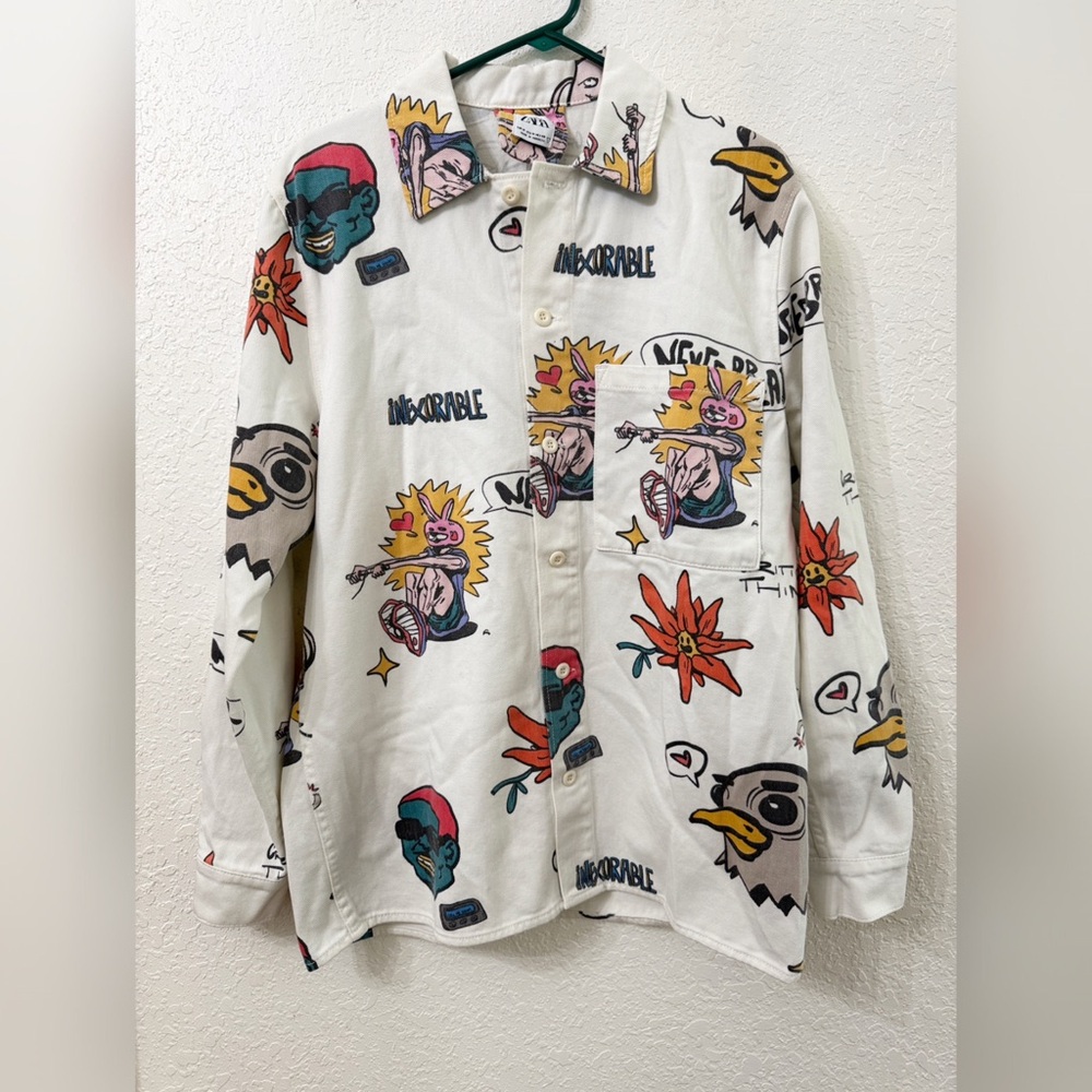 Zara Men’s Graphic Graffiti Denim Shirt Jacket Shacket Size M